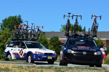 Team cars at bike race