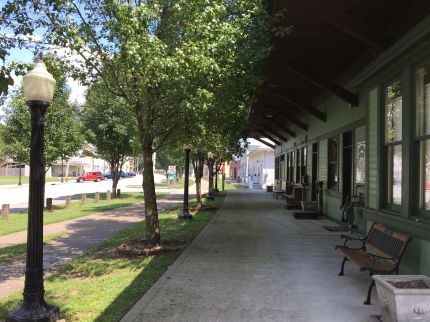 Train statin next to Little Miami Scenic Trail