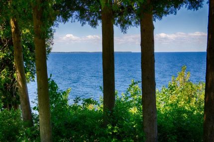 Lighthouse area view of Lake Michigan