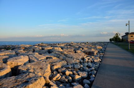 Rocks by Lake Michigan st sunset.