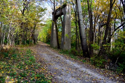 Ghost Bridge pillars alongside bike trail