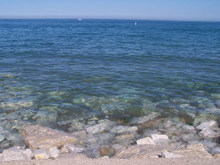 Rocky shore as seen from the bike path