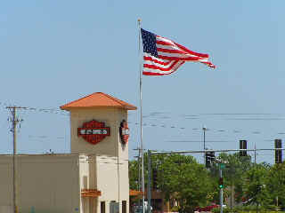 Harley Davidson sign and American Flag