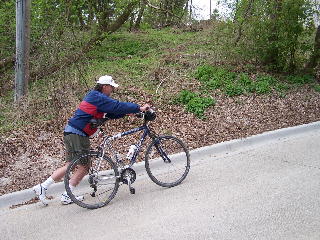 Here's Dale making his way back up from the lake... 